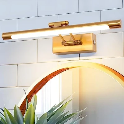 Bild av MantoLite Dimbar inomhusvägglampa, badrumsspegel, LED vägglampa med svängbart lamphuvud, läslampa, för tavlor och montrar, 900 lm, mässing, 40 cm, 8 W, 3 000 K