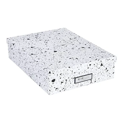 Bild av BIGSO BOX OF SWEDEN dokumentlåda för A4 papper, broschyrer etc. skrivbordsfack med lock och handtag förvaringslåda av fiberskiva papper svart spräcklig