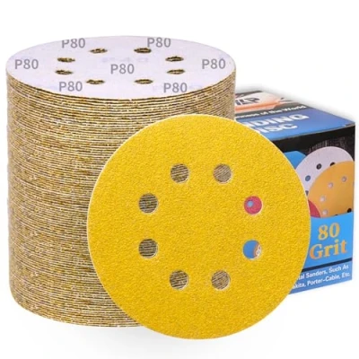 Bild av ALPXUXP slipskivor 125mm 80 korn 100 stycken orbikulär 8hål guldgult slippapper,för rund excenterslipmaskiner,slipning Trä 、metall rostborttagning