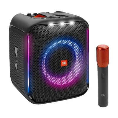 Bild av JBL PartyBox Encore Bärbar inomhus och utomhushögtalare med inbyggda lampor, PX4 stänkskyddad design, djup bas 10 timmars batteritid, svart