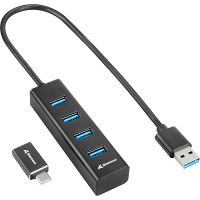 Bild av Sharkoon 4 port USB 3.2 GEN 1 aluminiumnav, svart