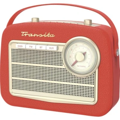 Bild av TechniSat Transita 130 bärbar DAB+/FM retrorradio med FM frekvensregulator (Bluetooth ljudstreaming, USB, Dot Matrix LC skärm, batteri i upp till 24 timmar, bärhandtag, konstläderfodral) röd