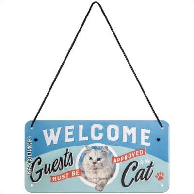 Bild av Nostalgic Art Plåtskylt i retrostil för upphängning, Welcome Guests Cat Presentidé kattägare, av metall, Deko vintagedesign, 10 x 20 cm