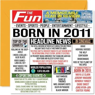 Bild av 13:e födelsedagskort för pojkar flickor född 2011 tidning grattis på 13 son dotter kusin vintage retro tillbaka 2011, 145 mm x trettonde födelsedagen gratulationskort