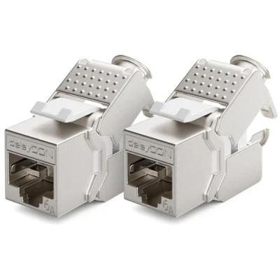 Bild av deleyCON 2x Keystone Modul CAT 6a Uttag Helt Skärmad STP RJ45 Verktygsfri Tack Vare Snap In Montering Råkabel 500MHz 10GBit/s