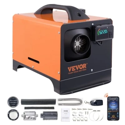 Bild av VEVOR Bärbar dieselvärmare 12 V 8 kW 0,16 0,62 L/h 836 ℃ justerbar 2025 m² LCD kontroll Bluetooth fjärrkontroll tank 5 L för RV Auto Utan installation