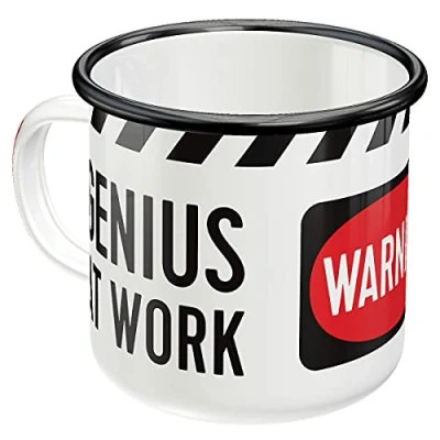 Bild av Nostalgic Art Emaljmugg i retrostil, Genius At Work Presentidé för gamers, Campingbägare, Deko vintagedesign, 360 ml