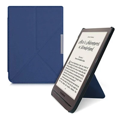 Bild av kwmobile Origami fodral kompatibelt med Pocketbook InkPad 3/3 Pro/färgfodral smalt PU läderfodral stativ mörkblå