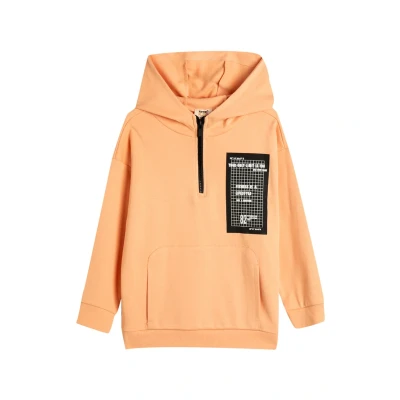 Bild av Koton HALF Zipper Kangaroo Pockets Slogan Themed Printed Detail Luvtröja för barn, Storlek: 110/116, Orange
