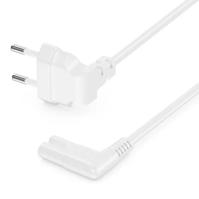 Bild av deleyCON 2m Nätkabel med Platt Vinklad Euro kontakt 90 på C7 Uttag Vinklat Strömkabel Kabel för Småapparater Vit