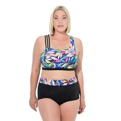Bild av Ulla Popken Split Strap LEAF SET Bikini, Storlek: 46, Black