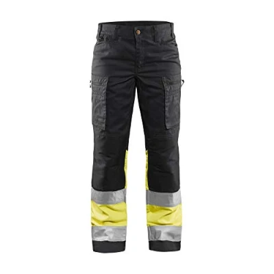 Bild av Blaklader 716118119933D21 dam hög midja arbetsbyxor med stretch, svart/gul, storlek D21