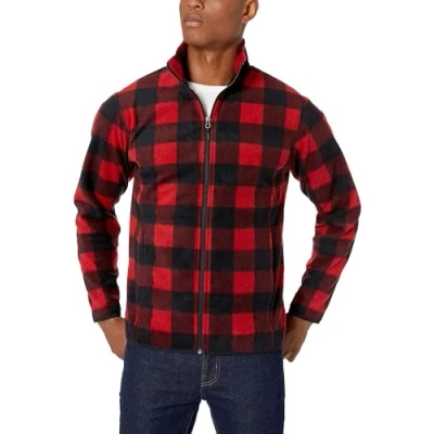 Bild av Amazon Essentials Men&#039;s Fleecejacka med dragkedja (finns i Big &amp; Tall), Svart röd buffel pläd, S
