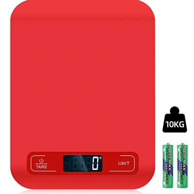 Bild av köksvåg digital, 10 kg med LCD display och tar funktion, för bakning matlagning, mätning av ingredienser, smycken, 1 g (röd)