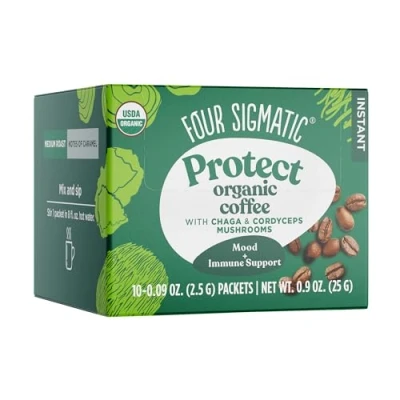Bild av Organic Instant Coffee Powder by Four Sigmatic Singles with Cordyceps, Chaga and Eleuthero Mushroom Mix 10 Packets
