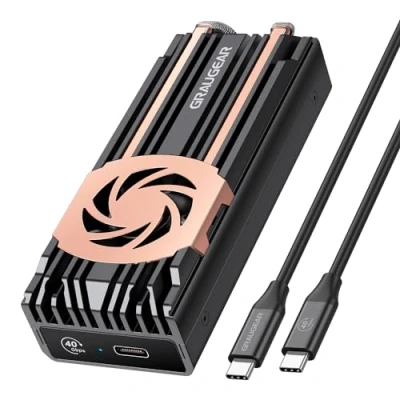 Bild av Externt USB 4.0 aluminiumhölje, 40 Gbit/s, hölje för M.2 NVMe 2280 SSD, M Key, kopparvärmerör, tyst fläkt, C Gbps kabel