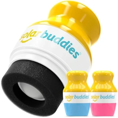 Bild av Solar Buddies Solskyddsapplikator Blå &amp; Rosa Påfyllningsbar Roll on Svampapplikator för Solskydd, Solkräm Lotion Barn, Vuxna Familjer Innehåller 100 ml