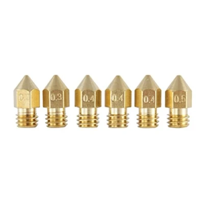Bild av 6 st. (0,2 mm + 0,3 3 x 0,4 0,5 mm) munstyckeset MK8 Makerbot RepRap Anet A8/A6 Flashforge CtC Extruderare Hotend skrivhuvud gjord av mässing för 1,75 glödtråd 3D skrivare (munstycke) M6