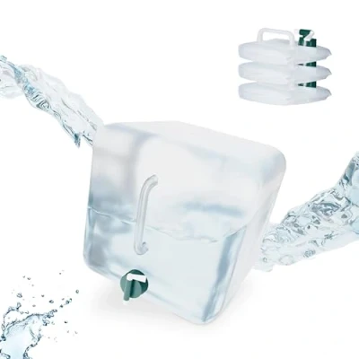 Bild av Relaxdays Fällbar behållare set om 4, 15 liter, vikbar vattenbehållare med kran, BPA fri, livsmedelssäker, transparent/grön