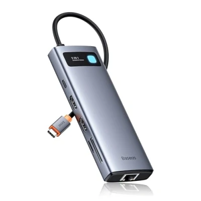 Bild av Baseus 9 i 1 dockningsstation USB C 4K@120 Hz, 2 HDMI dubbla bildskärmar hub, 1000 Mbp Ethernet, 100 W PD, TF/SD kortläsare, 3.0, multiportadapter för MacBook/Dell/HP/Surface/Lenovo och mer