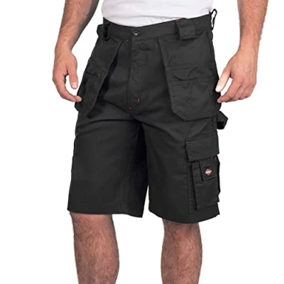 Bild av Lee Cooper Hållbar vävd lättskött flexibel bekväm arbetssäkerhet flera hölster ficka cargoshorts byxor, svart, storlek 81 cm midja