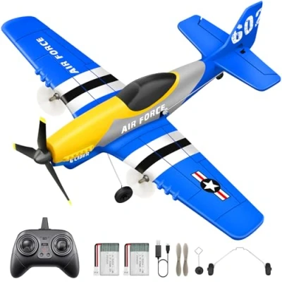 Bild av HAWK&#039;S WORK 3 Kanal RC Flygplan P 51D Mustang, Fjärrstyrt Redo att Flyga, 2,4GHz 6 Axlig Gyrostabilisator, Lätt Flyga för Barn och Nybörjare