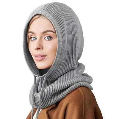 Bild av DRESHOW Vinter Mössor för Kvinnor Balaclava Stickad Beanie Skull Cap med Dragsko Varm Hooded Scarf Hatt