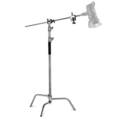Bild av NEEWER Pro 100% rostfritt stål slitstarkt C stativ med bomarm, maxhöjd 320 cm (10,5 fot) fotograferingsljusstativ 128 (4,2 hållarm, 2 grepphuvuden för studio monolight, softbox, reflektor