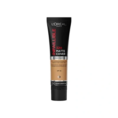 Bild av L&#039;Oréal Paris Vattentät matt foundation med hög täckning, hållbar, lätt och mattande, SPF 25, Infallible 32H nyans: 310 gyllene underton, 30 ml