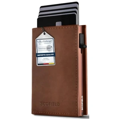 Bild av SF SCOFIELD Duality Classic Slim Wallet med myntfack kortfodral för män 910 kort plånbok RFID skydd Plånböcker kreditkortsfodral, Vintage brun Caramel Brown,