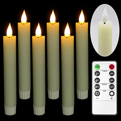 Bild av Ymenow Flamlösa ljus med fjärrkontroll, 6 st 16,5 cm elfenben äkta vax batteri falsk LED kona flimrande timer för halloween jul hem rum fönster fest dekorationer inomhus, varm vit