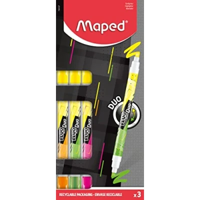 Bild av Maped dubbelsidig highlighter, markeringspenna FLUO DUO x 3 markörer gul, rosa, grön, orange