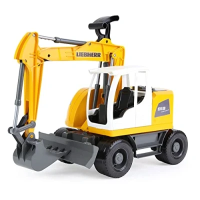 Bild av Lena 04611 Worxx Spadgrävmaskin modell Liebherr A918 Compact Litronic, ca 48 cm, byggarbetsplatser, leksaksfordon för barn från 3 år, robust grävmaskin med funktionell grävmaskinarm och skjutskylt