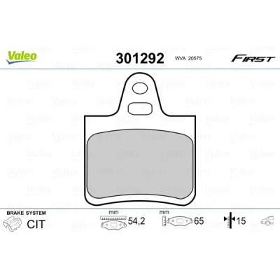 Bild av VALEO 301292 Jeu de plaquettes frein FIRST Essieu arrière contact signal d&#039;usure exclu sans tôle anti bruit CITROËN: XM II 5 portes