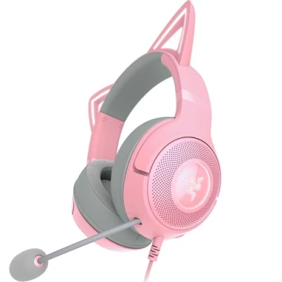 Bild av Razer Kraken Kitty V2 USB Trådbundet RGB headset med öron Stream Reactive Lighting (HyperClear Cardioid Mic, TriForce 40mm högtalarelement, 7.1 Surround Sound) Quartz