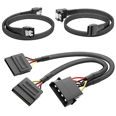Bild av KabelDirekt 30cm 4 stifts Molex till 2 x 15 SATA strömkabel + 60cm 7 3 datakabel 6 Gbit/s 90 vinklad