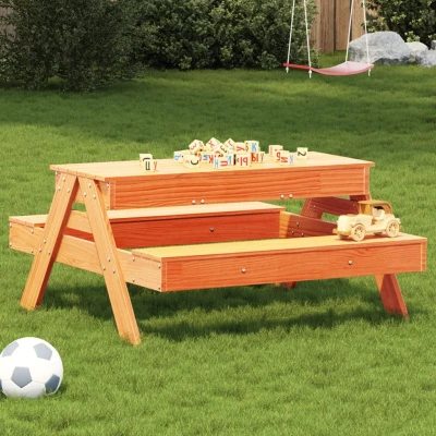 Bild av Picknickbord med sandlåda för barn vaxbrun massivt furu