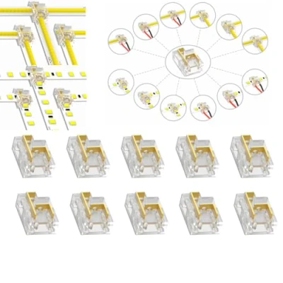 Bild av YUTOKEER Lödfri LED remsanslutning, 2 stift, 8 mm, COB/SMD, 12 anslutningstyper, L och T form, kabel remsanslutningar, klar, 10 pack