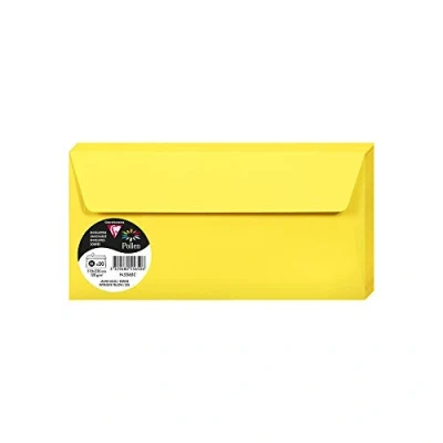 Bild av Clairefontaine Ref 5565C Pollen, självhäftande kuvert (paket med 20) DL storlek, 120 gsm papper, skrivarkompatibel, syrafri, remsa för enkel tätning intensivt gult