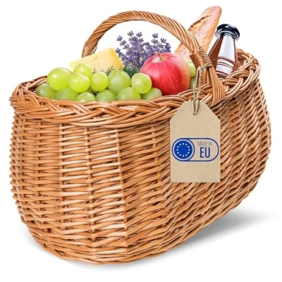 Bild av Creative Home Korg för Picknick med Handtag och Flätning Stor 45 x 32 34 cm (+/ 1 cm) Ljus Handvävd Handgjord Hållbar Naturbrun Tjock Vide Multi användningsområden