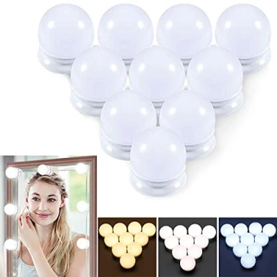 Bild av LED sminkspegellampor kit USB kabel Hollywood stil, med 10 dimbara glödlampor, 3 färglägen och ljusstyrkor, för gör det själv sminkspeglar toalettbord badrumslampa (ingen spegel