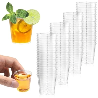 Bild av Magrimaxio 100 st genomskinliga återanvändbara skottkoppar, gjorda av PS plast, 30 ml/3 cl, miljövänliga för fest, bröllop födelsedag och jul