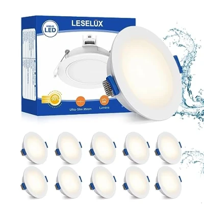 Bild av Leselux LED spotlight platt IP65, 10 x Spot 230 V 5 W infällbara spotlights 4000 K neutral vit 400 lm, infällda 68 mm, takspotlights ultratunn 35 mm för badrum sovrum kök