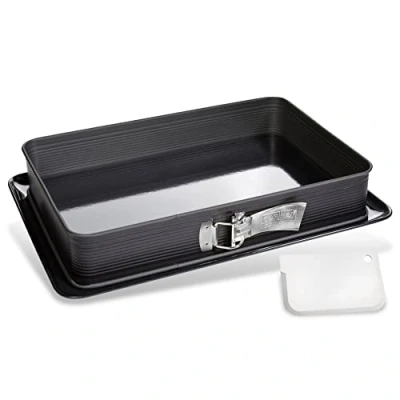Bild av Moule à charnière rectangulaire en acier émaillé 42 x 29 cm et sa spatule Zenker Deluxe ref. 7022