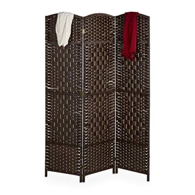Bild av Relaxdays Paravent rumsavdelare, HxB: 170 x 120 cm, vikbar rymdavdelare, 3 delat insynsskydd, trä och pappersrep, brun