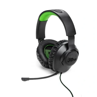 Bild av JBL Quantum 100X over ear gaming hörlurar, kabelanslutna med avtagbar mikrofon, tillverkad för XBox, svart