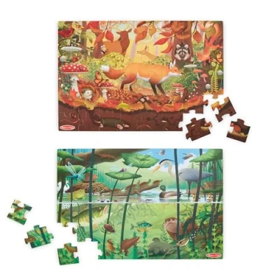 Bild av Melissa &amp; Doug Let’s Explore Dubbelsidigt golvpussel i kartong med förstoringsglas och sökutmaningar 48 jumbobitar Pussel för barn Problemlösning 3+ Present till pojke eller flicka