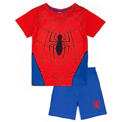 Bild av Marvel Spiderman Blue and Red Boys Pyjamas Set Kids Spider Suit T shirt och shorts PJs Web Slinging Adventure Design Officiell varor Perfekt present till små superhjältar