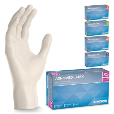 Bild av ARNOMED Latex engångshandskar XS, vita, puderfria, 200 st/ask, engångshandskar, i latex, latexhandskar finns storlekarna S, M, L &amp; XL.