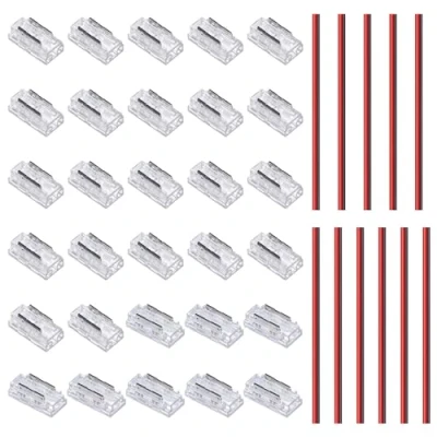 Bild av GOMING 2 stift COB LED tejp kontaktkit 5 mm bredd 22 remsor trådbundna genomskinliga kontakter 8 bandkontakter utan avstånd 11 förlängningskablar 15 cm för